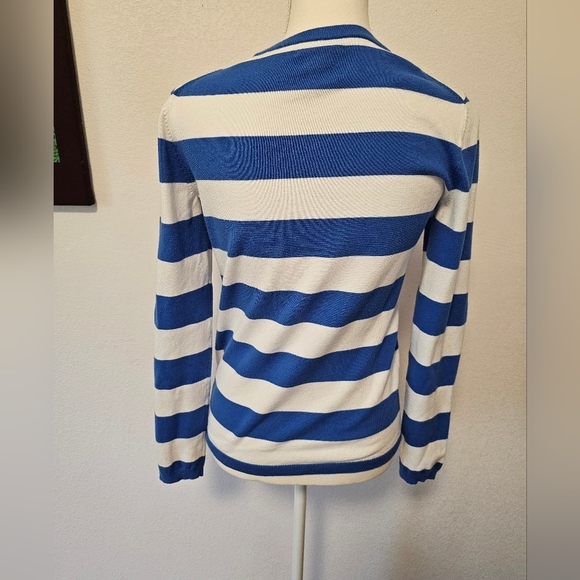 Tommy Hilfiger Blue and White Striped V-Neck Sweater Women's Size Small - Picture 5 of 10